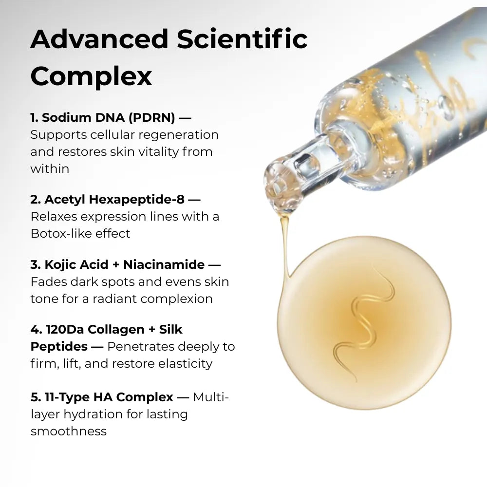 Lumea skincare complex with PDRN, kojic acid, collagen peptides and hyaluronic acid for renewal