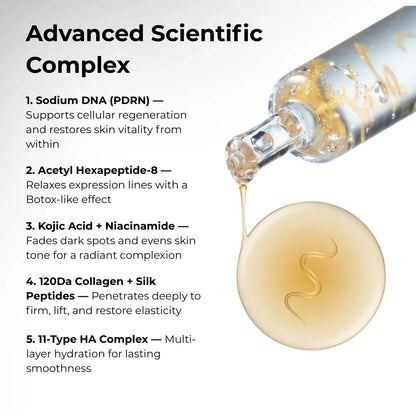 Lumea skincare complex with PDRN, kojic acid, collagen peptides and hyaluronic acid for renewal